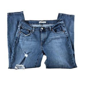 Levis Womens Sz30 Medium Wash Distressed Boyfriend Cut Stretch Jeans, Mid Rise